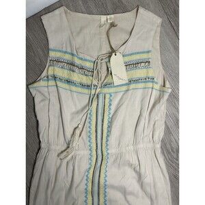 NWT Anthropologie Kenji Summer Dress Embroidery & Bead Accent Tan Womens Size 8